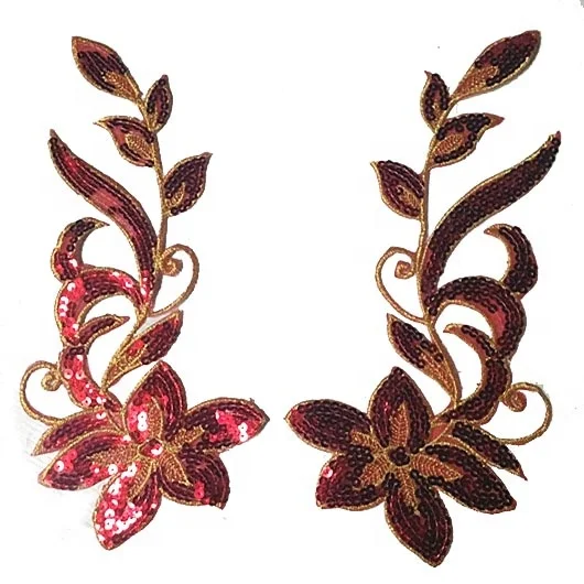 1 Pair Flower Patches Sequin Applique Patch Motif Iron On Sew On Clothes