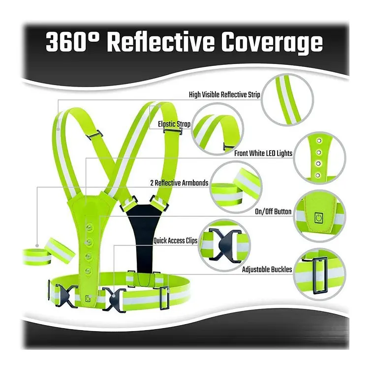 LED Reflective Vest Running Waterproof Cycling High Visibility Reflective Safety Vest