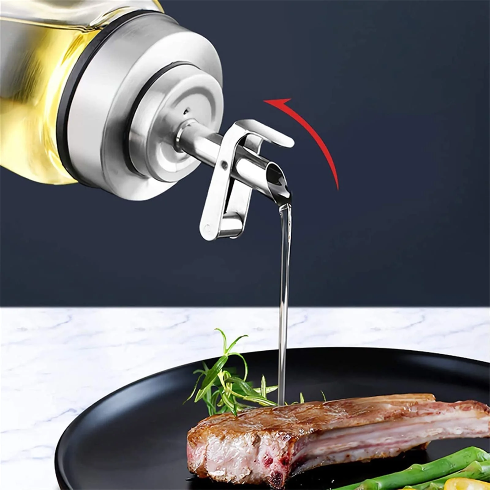 Gravity self opening oil pot glass oil bottle stainless steel cap oil tank soy sauce vinegar pot kitchen leak proof