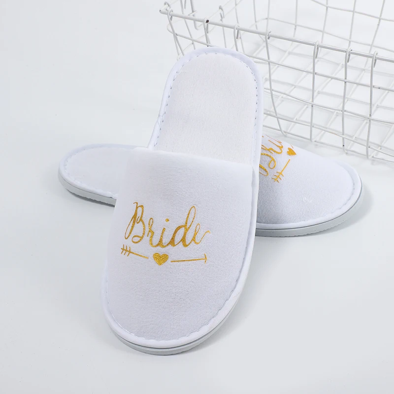 Closed Toe Wedding Slipper for Guest Custom Logo Plush Eva Slipper Bridal Slippers Wedding