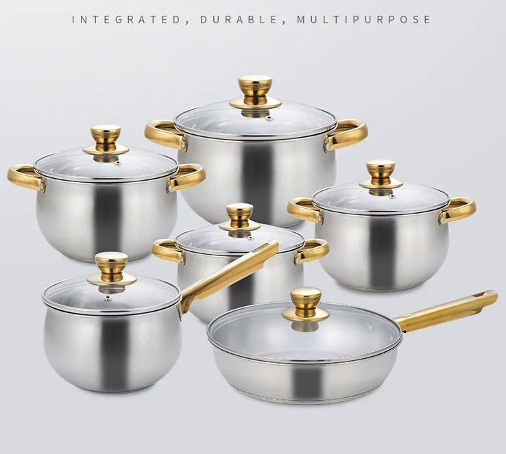 stainless steel cookware set 12-piece set soup pot milk pan frying pan cooking pot set