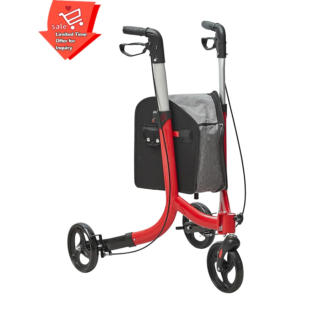 Short delivery time folding walker portable patient adjustable shopping medical outdoor steel rollator walker with bag