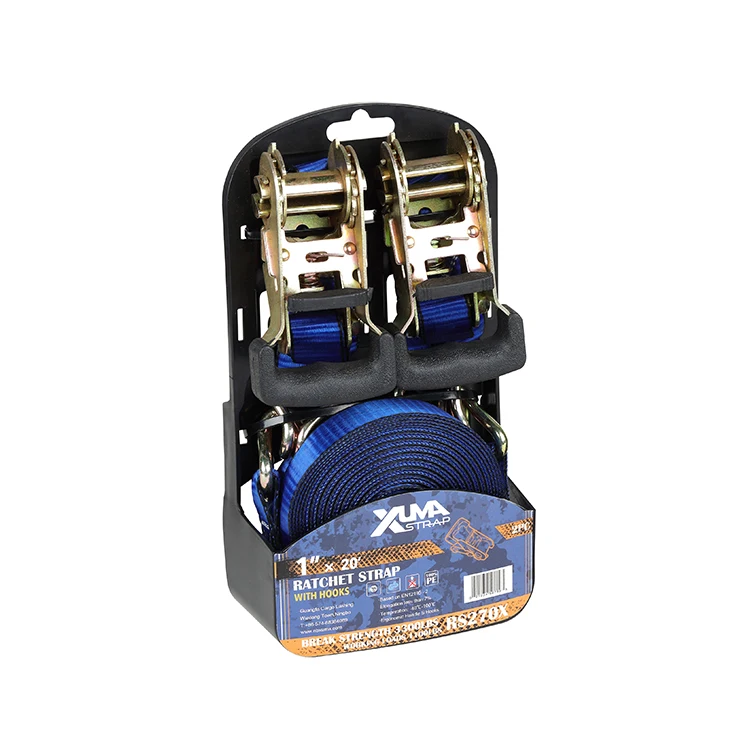 2pk polyester hanging plate packing cargo lashing ratchet strap with rubber handle