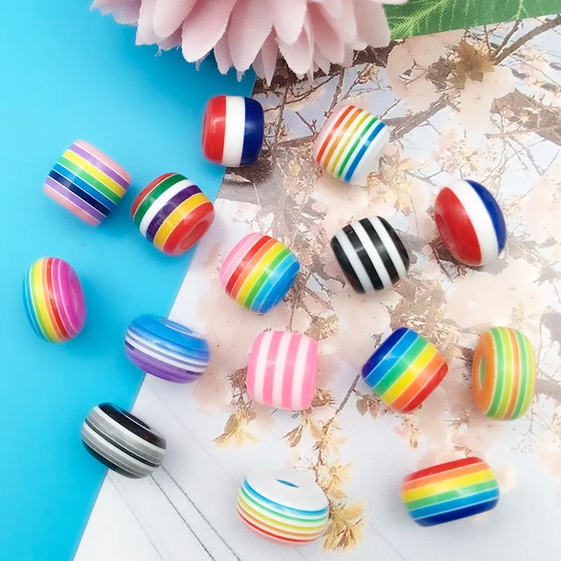 yuku 1 colored striped bead resin large hole round bracelet necklace DIY jewelry loose wholesale