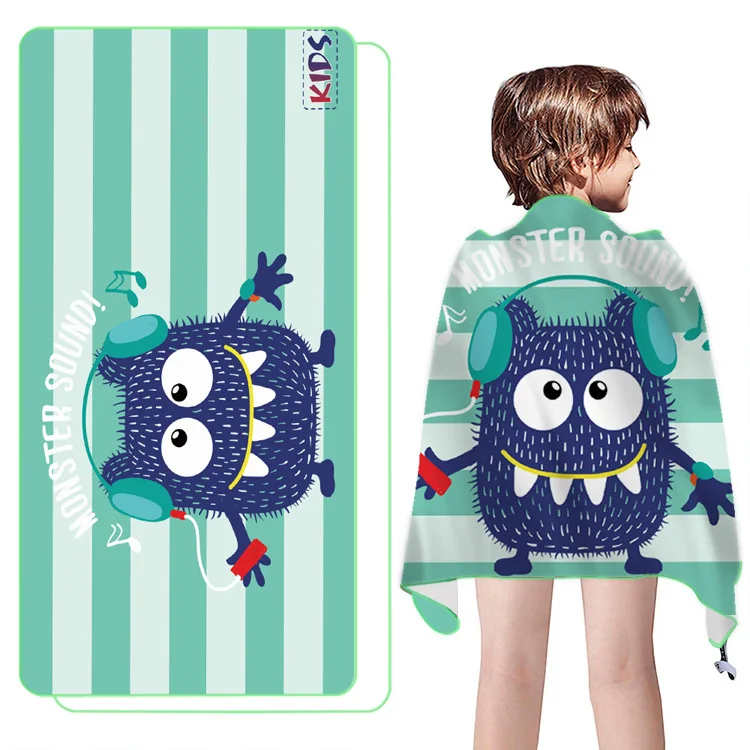 
 Детское пляжное полотенце с рисунком из мультфильма, двухстороннее бархатное Впитывающее быстросохнущее банное полотенце  