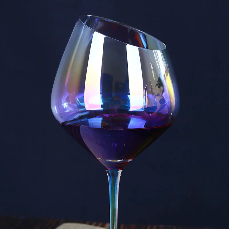 Colored large capacity wine glasses long stem slant rim crystal wine glass for wine tasting wedding anniversary christmas