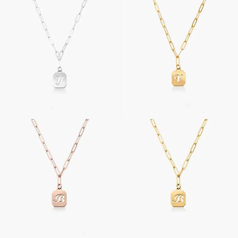 Custom Jewelry Vendors Stainless Steel Jewellery Minimalist Trendy 18k Gold Plated Oval Letter Link Chain Necklace