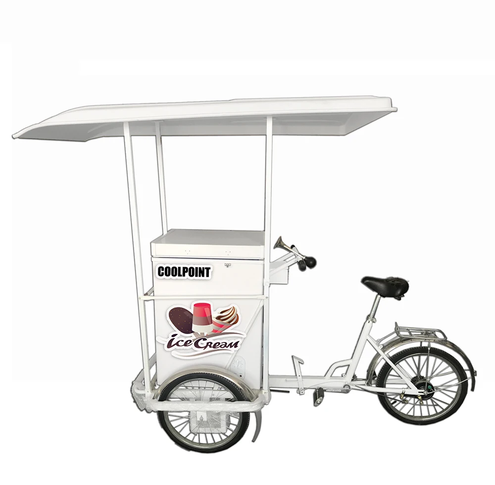 ice cream cart tricycle bike with solar freezer 158 liters