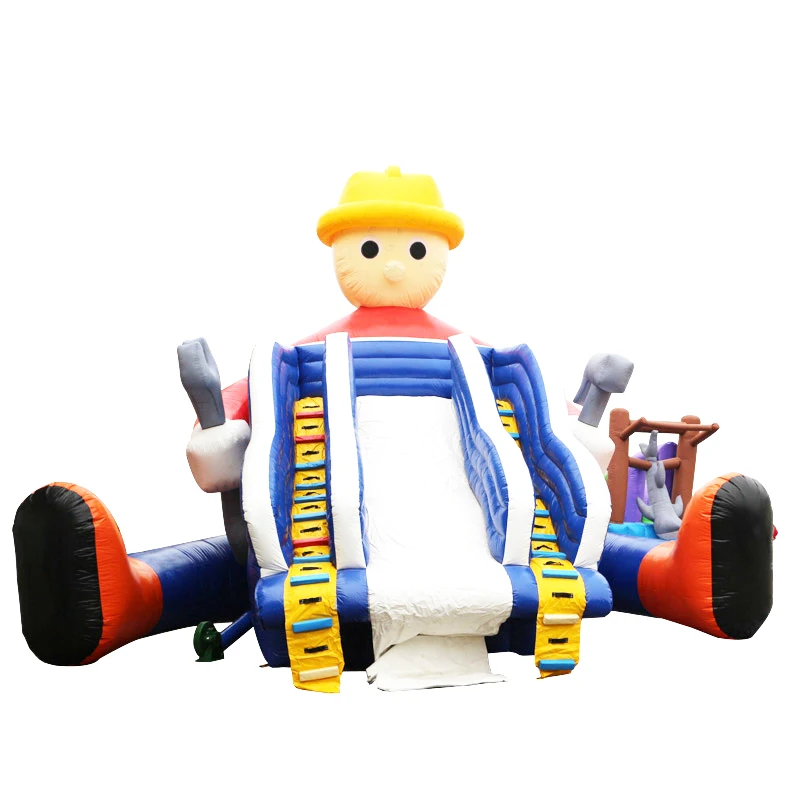 
5*8 m customized cartoon man worker inflatable advertising of water slide 