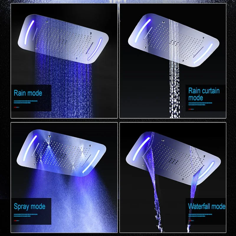 6 FUNCTIONS LED SHOWER FAUCETS SET RAIN WATERFALL MIST HIGH FLOW THERMOSTATIC MIXING VALVE BODY JETS MASSAGE 2 INCH