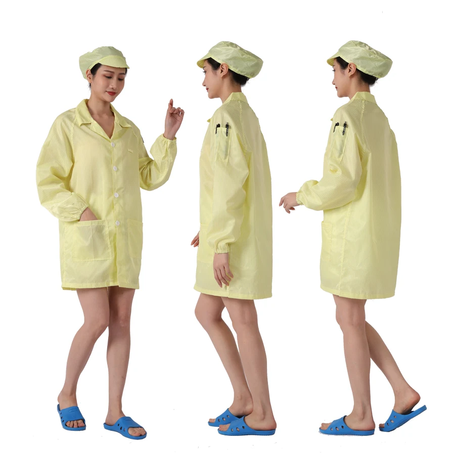 White/Blue cleanroom antistatic smock  esd garment 5mm stripe esd lab Coat