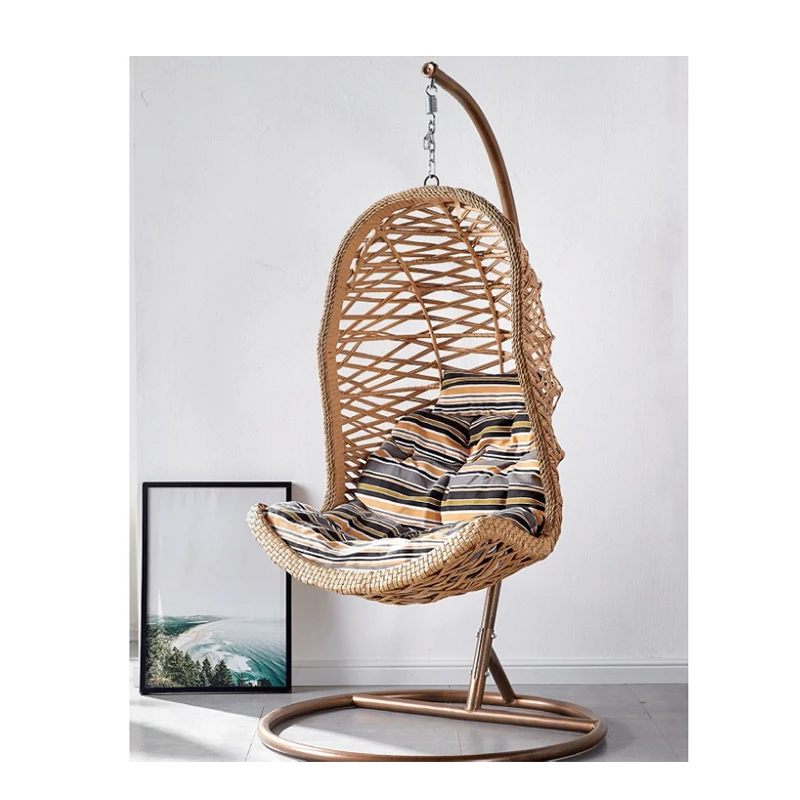 Leisure Egg Chair Metal Woven Rattan Back Blue Round Wicker Swing Seat Outdoor Cloth Patio India Swings Pink For 4 2Seat Glass