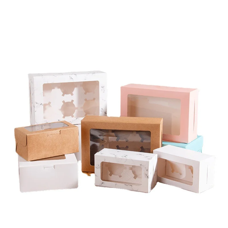 Discount Biodegradable Egg Tart Cupcake Bread Puff White Cardboard Packaging Pvc Transparent Cake Box
