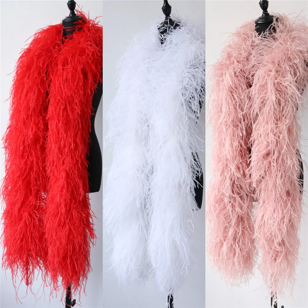 1PC Fluffy 10PLY Ostrich Feather Boa Red for Fashion Wedding Dress Sewing Fabric Carnival Party Decoration Boas