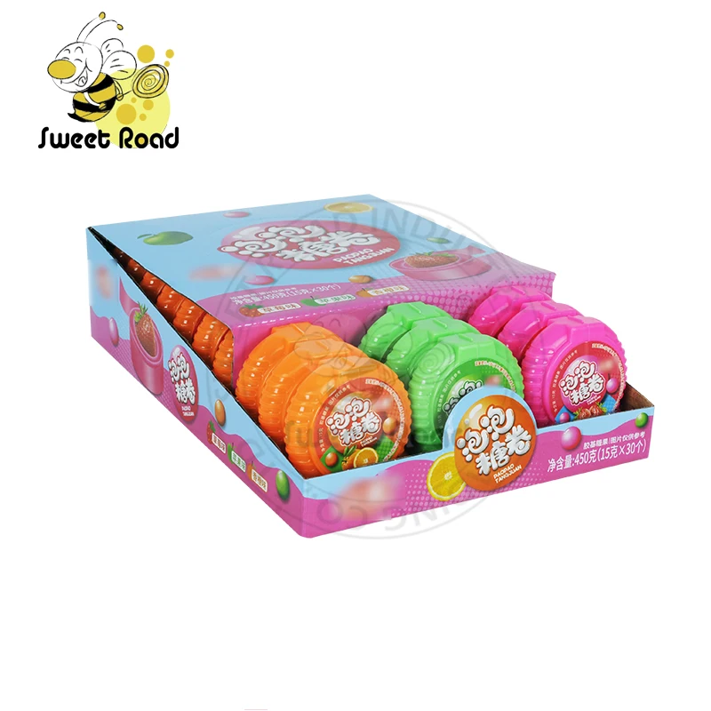 Roll shape Bubble Gum with Fruit Flavor  in Box packing