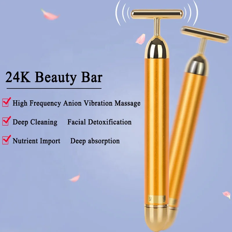 Electric 24K Gold Energy Beauty Bar Wrinkle Remover Face Lifting Massager Slimming Face Massager