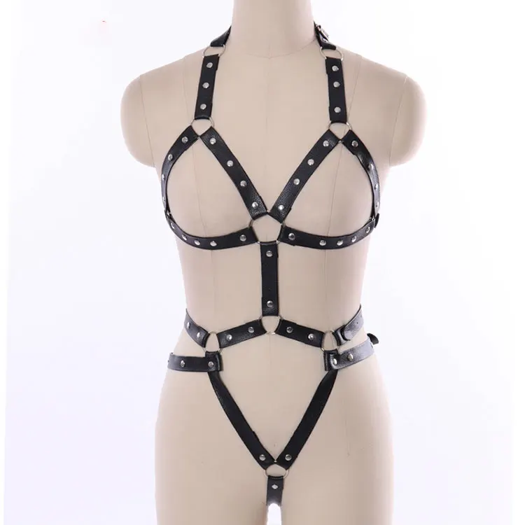 Professional Manufacturer Belted Dance Festival Carnival Costumes Punk Goth Women Harness And Leash Set