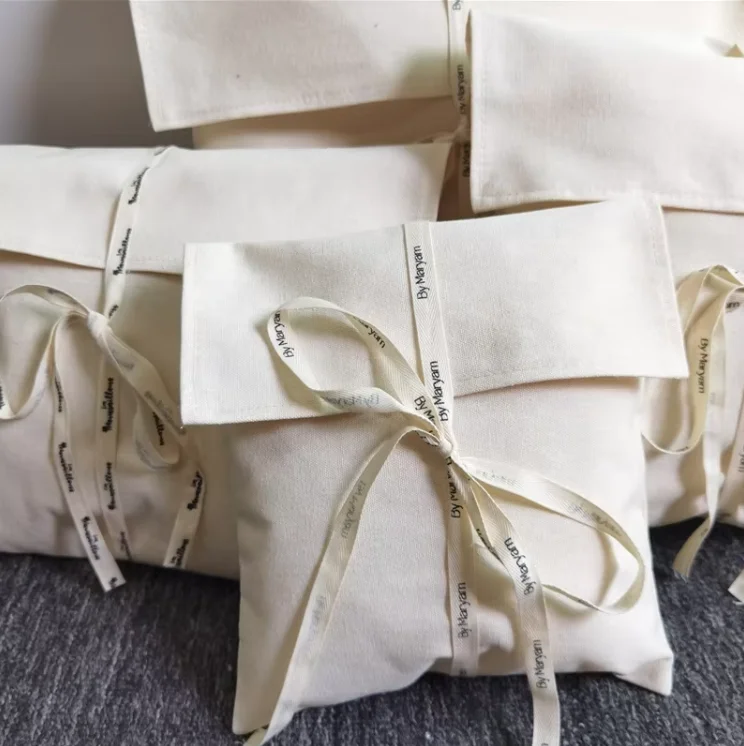 Cotton Envelope Gift Packaging Cloth Dust Bag White Luxury Jewelry Cosmetic Envelope Dust Bag Organic Recycled Cotton Dust Bag
