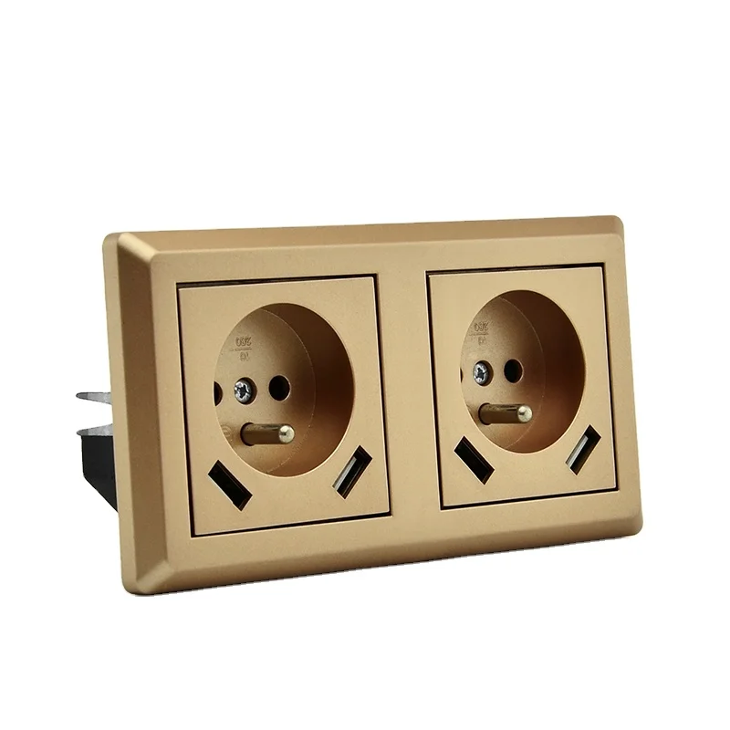 Golden Color 6.8A  Double USB AC Plug Schuko Socket Electrical Outlets Power Wall Socket For French Poland Turkey Market