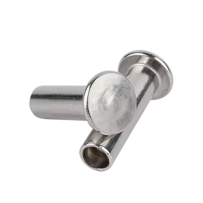 Factory Price Aluminum Flat Head Semi-Tubular Rivets Flat Head 6mm Stainless Steel Metal Rivet For Bag Leather Belts Silver Tone