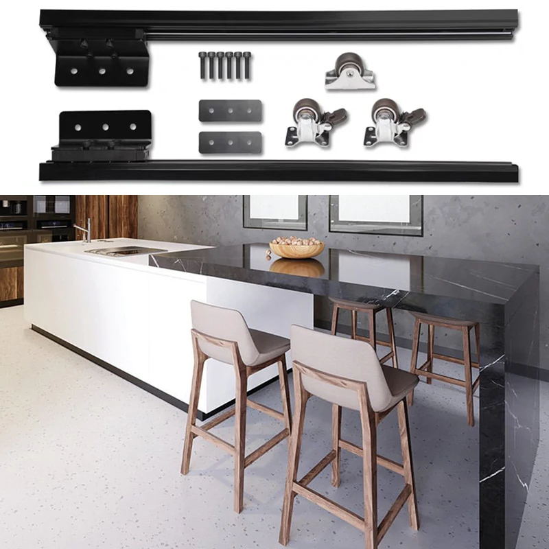 Modern Home Slide Rail Dining Work Integrated Design Countertop And Tops Movable Extendable Kitchen Island Table Foldable