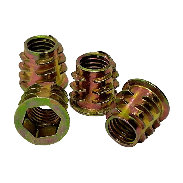 Factory Golden M8x12 Zinc Alloy Taper Nut With Washer Trapezoid Fastener Nut Insert Thread Stab Wooden Nut