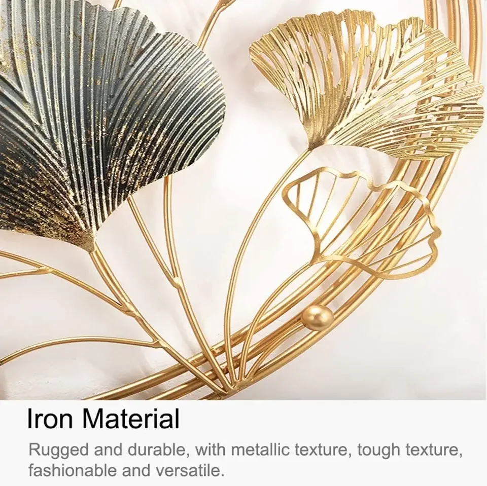 Wholesale Nordic modern light luxury metal Ginkgo leaf 3D large metal wall art decoration