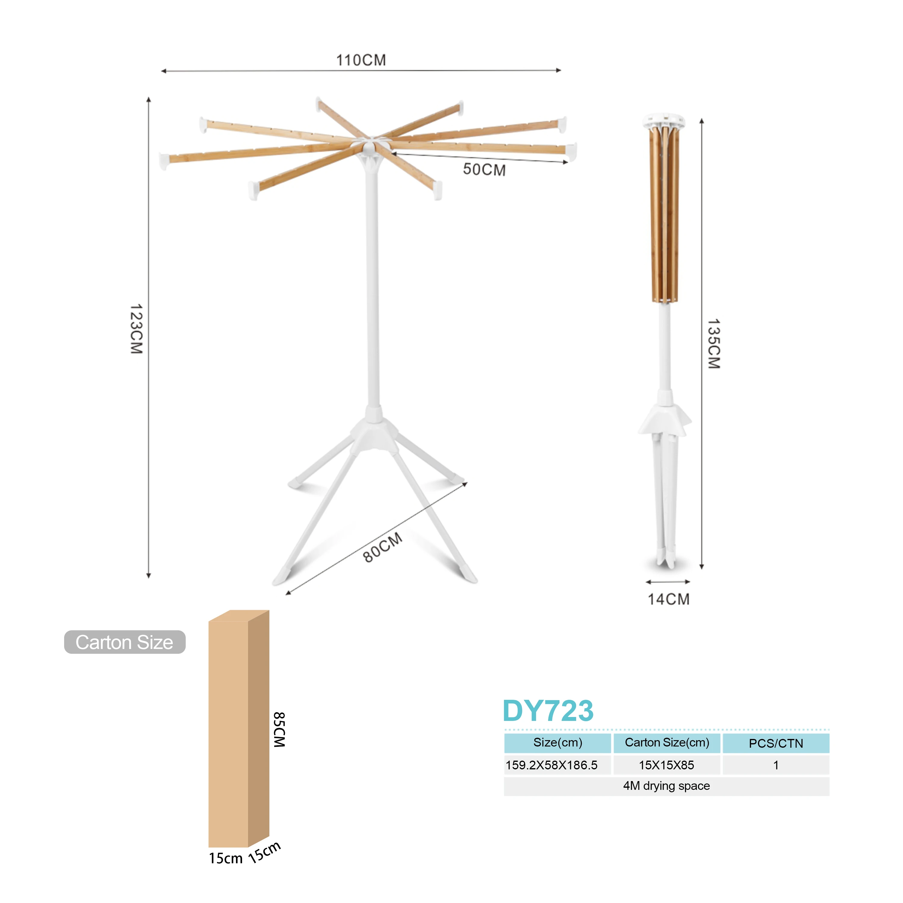 2023 Octopus Folding Bamboo Cloth Drying Rods Floor Standing Clothes Drying Rack Tripod Wooden Laundry Hanger