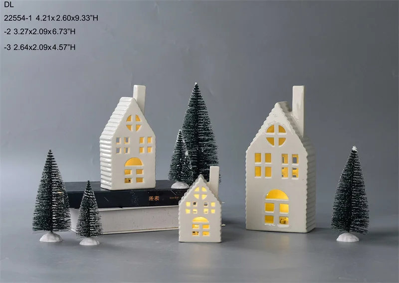 BESTCERA Christmas Decoration Porcelain Lighted Ceramic Christmas House With Led For Home Decor