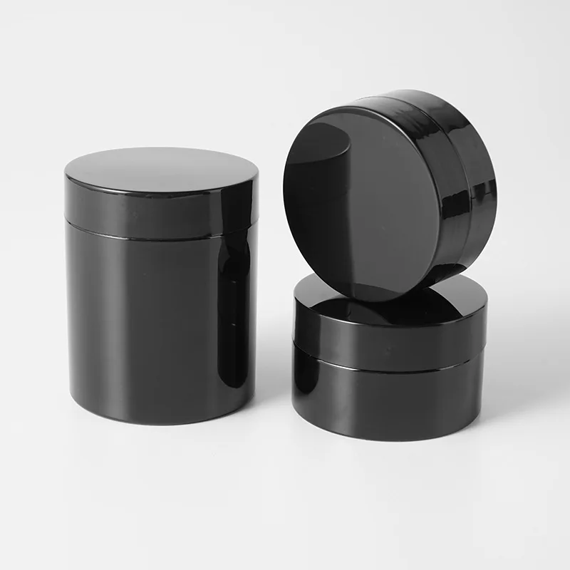 printed logo 50ml 8oz 250ml 100ml 300ml black jar pet 6 ozlow profile cosmetic container bottle and jars 200ml with black lids