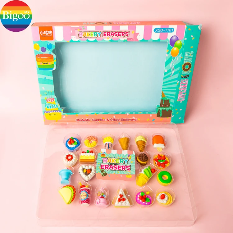 Gift of mini 3d erasers pack sets stationery for kids and school