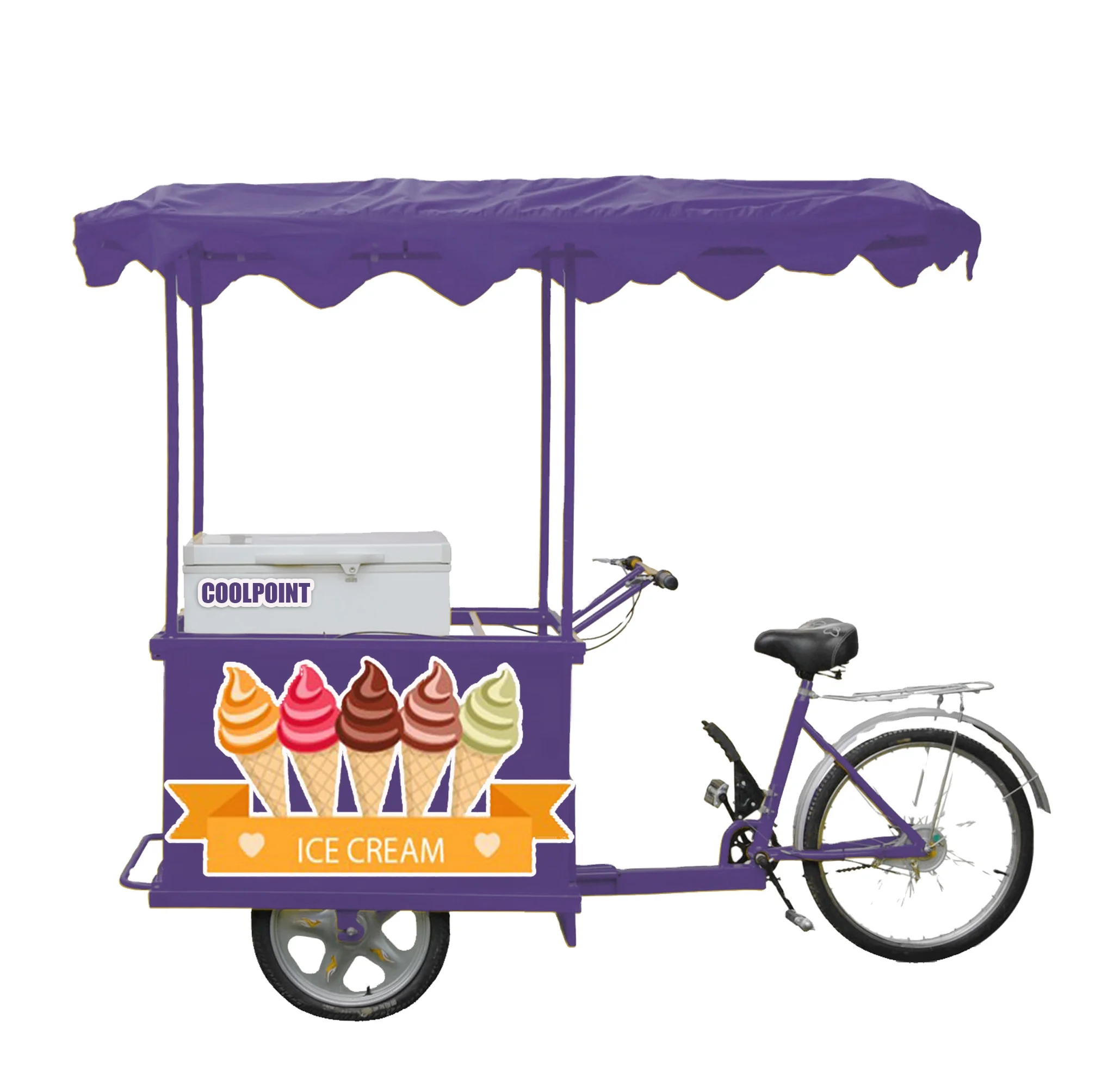 ice cream cart tricycle bike with solar freezer 158 liters