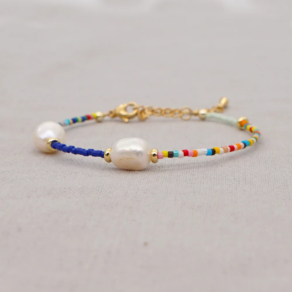 Colorful Delicate Summer Boho Beach Beaded Women Miyuki Jewelry Stainless Steel Tiny Beads Baroque Freshwater Pearl Bracelet