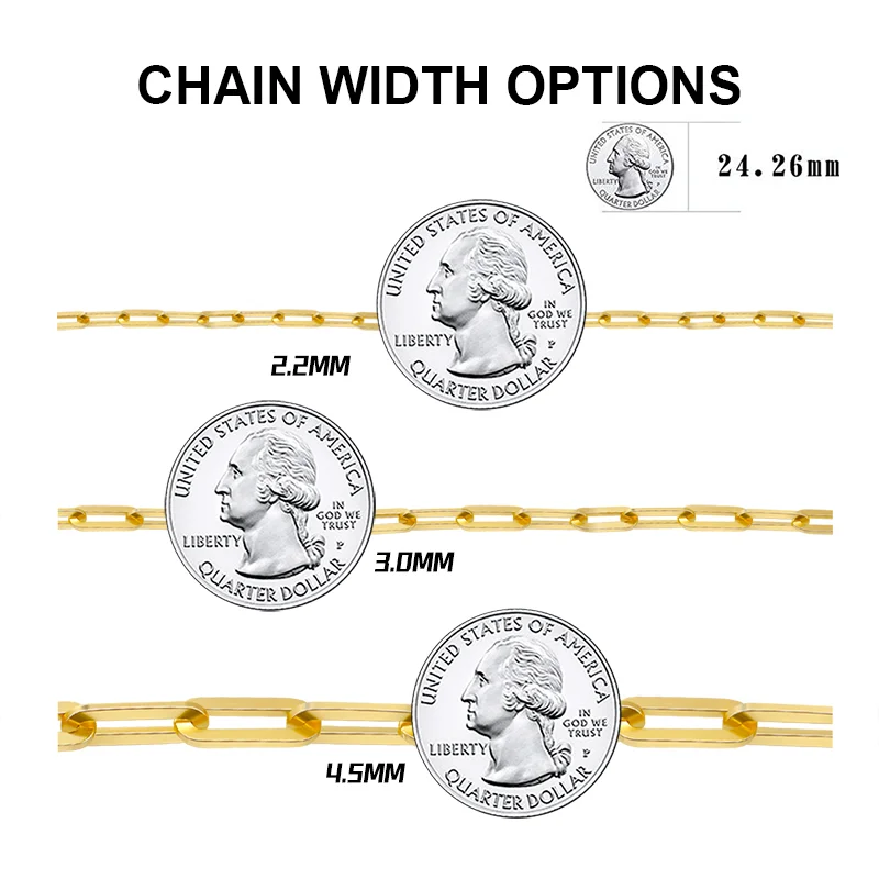 Minimalist Real 14K Gold Over Solid 925 Sterling Silver Italian Paperclip Flat Link Chain Necklace for Girls Women Men
