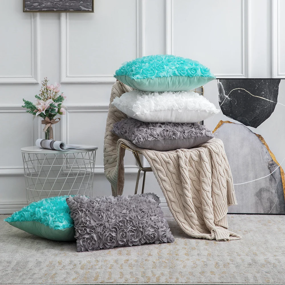 40*40 см ко Дню Святого Валентина чехлы на диванные подушки, романтический стерео шифон 3D розы Подушка серый чехол для подушки для домашнего декора