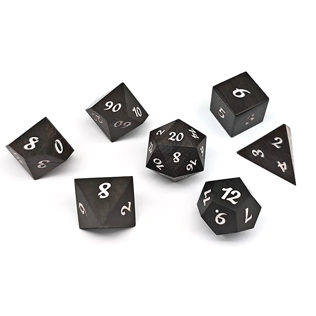 Black Wooden Polyhedral Dnd Rpg Dice Set For Dungeons And Dragons