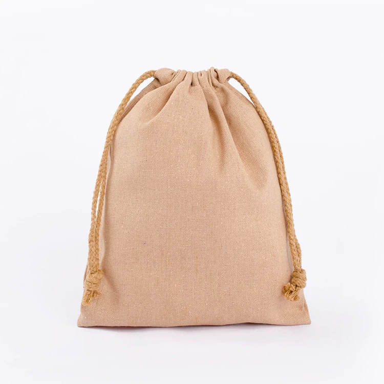 CG043 Cotton jute linen plain blank canvas gift drawstring tote bags