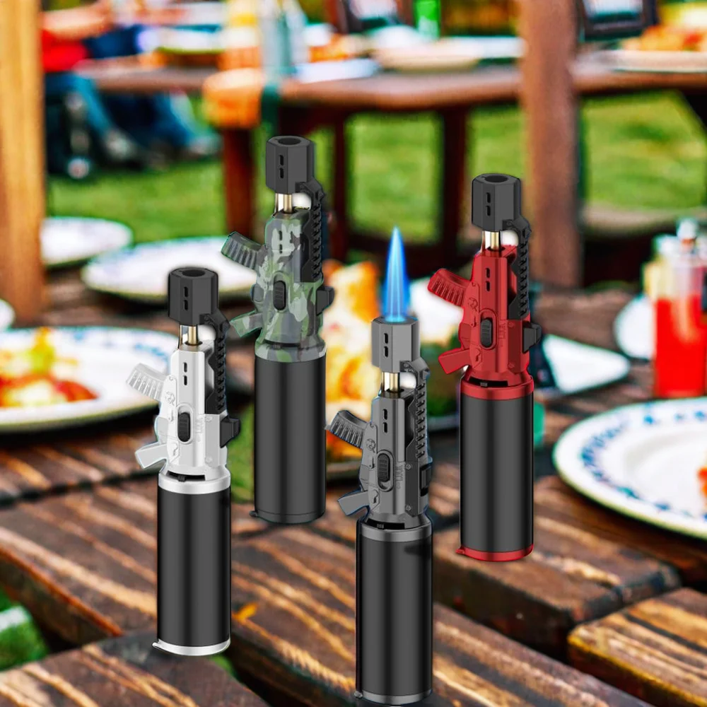 Gf-917 windproof multi-function powerful blue flame butane gas bbq torch lighter for kitchen