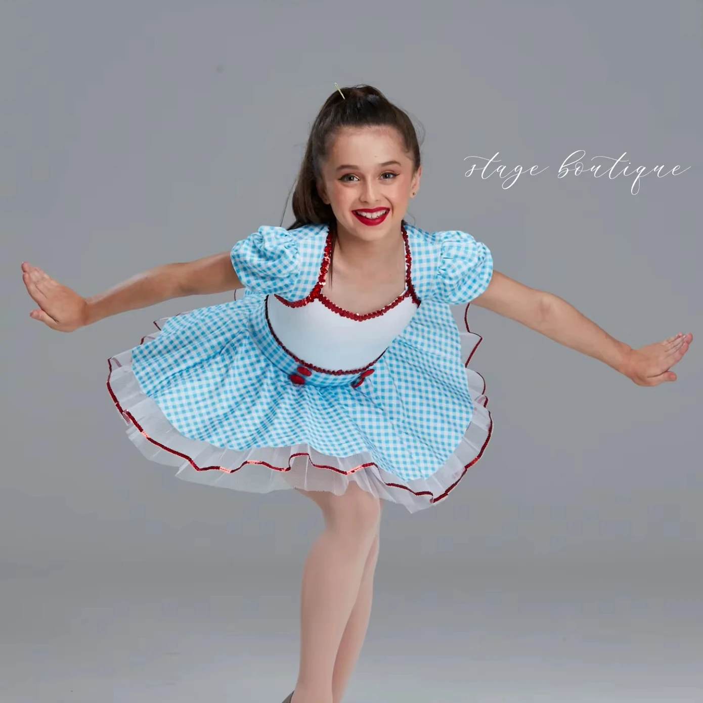 Girls Blue Grid Print Fabric Dance Dress Jazz/Tap Ballet Costume Tutu Skirt Kids Stage Performance Leotards Wholesale Dancewear