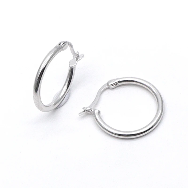 fine jewelry geometric round plain hoop earrings 925 sterling silver simple design Hoop earrings women