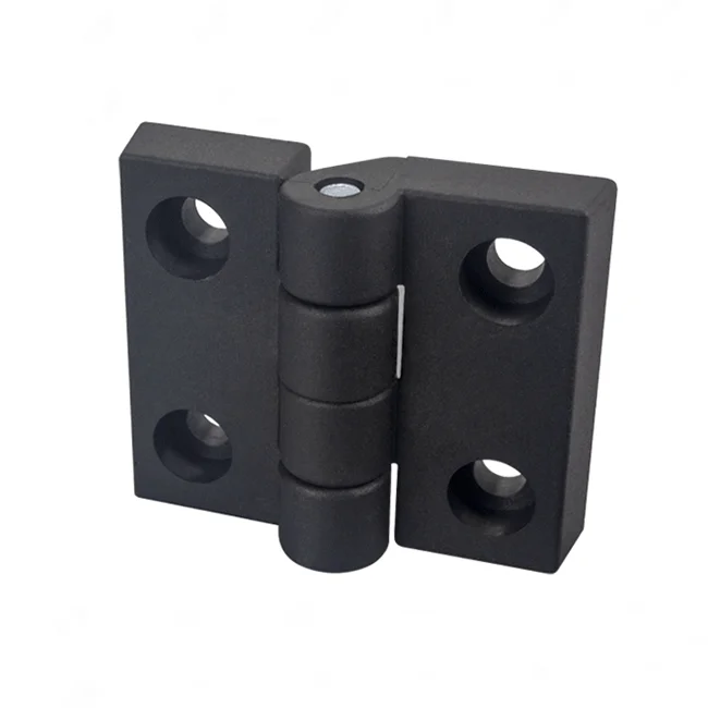 Small black nylon plastic hinge for furniture, cabinets and electrical cabinets