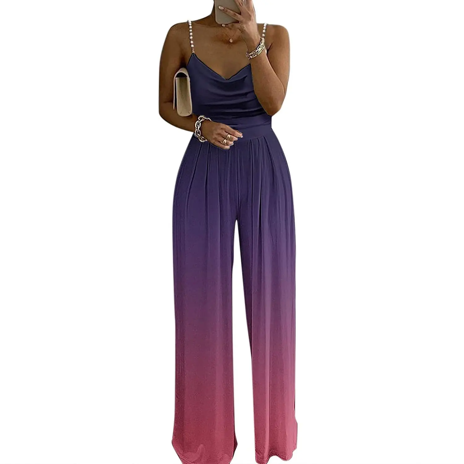 2022 New Fashion Sling Women Sleeveless Sling Print Loose Jumpsuit Summer Onesie Pants Jumpsuit One Piece Pants Casual Bodysuit
