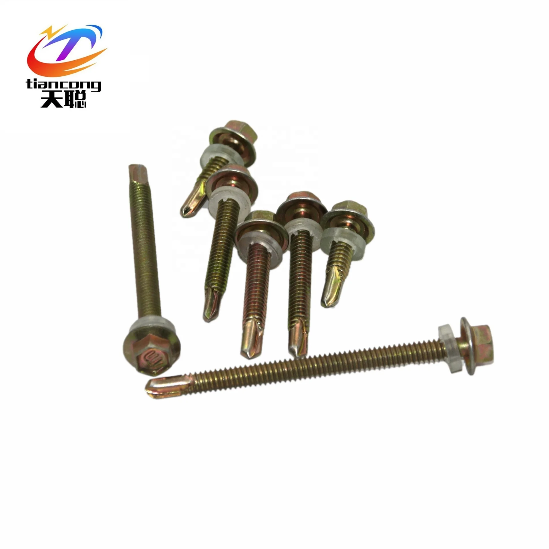 Yellow color zinc plated surface self drilling screws with hex flange head in stock from manufacture