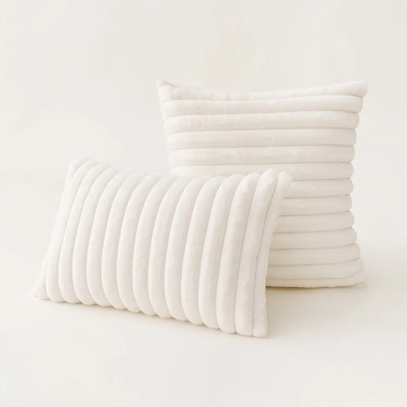 Decorative Solid Jacquard   Rabbit Fur  Large Sofa Plain Square Throw Pillow Cover