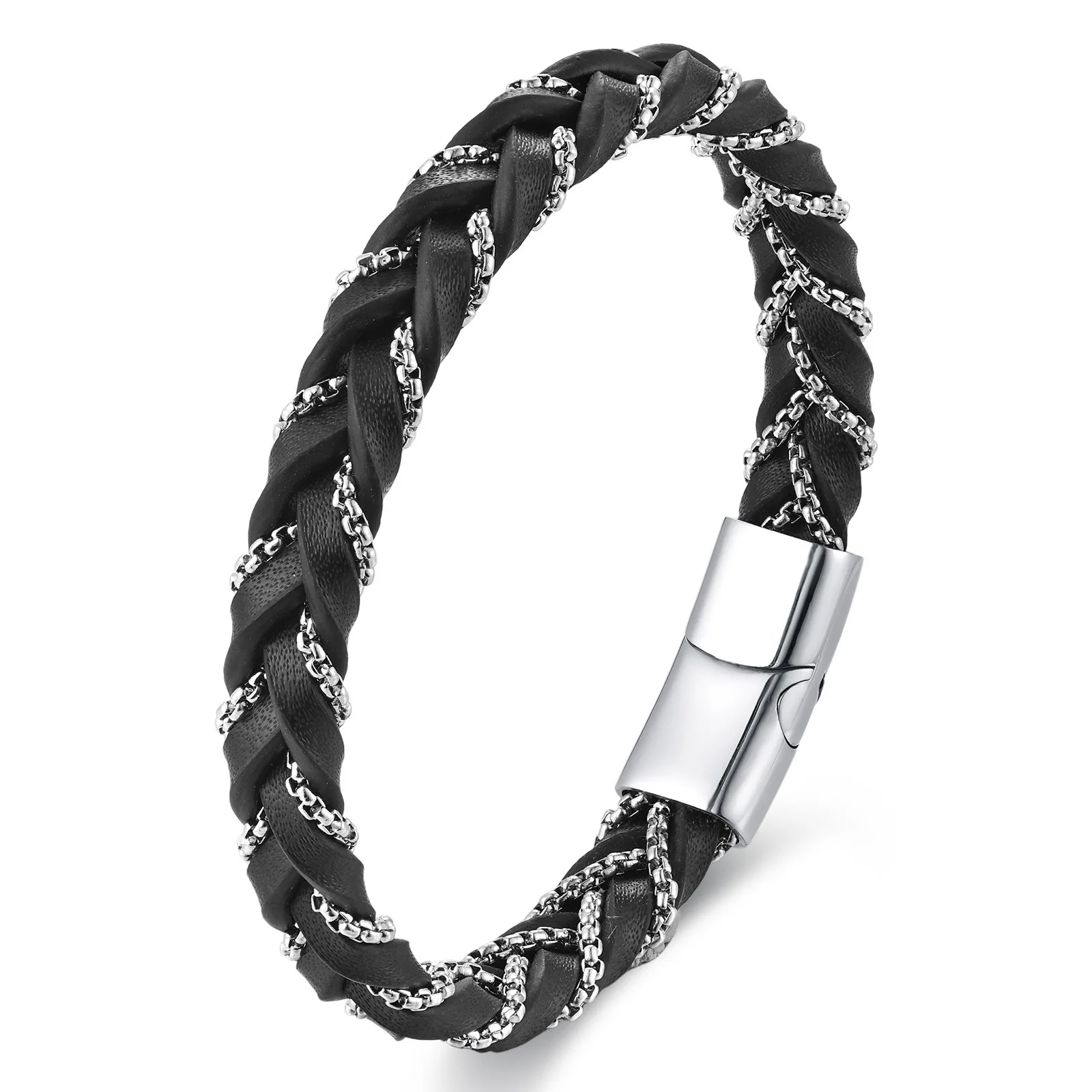 Cheap Wholesale Charm Black Leather Bracelet With 316L Stainless Steel Magnetic Clasp MultiLayer Leather Bracelets For Men