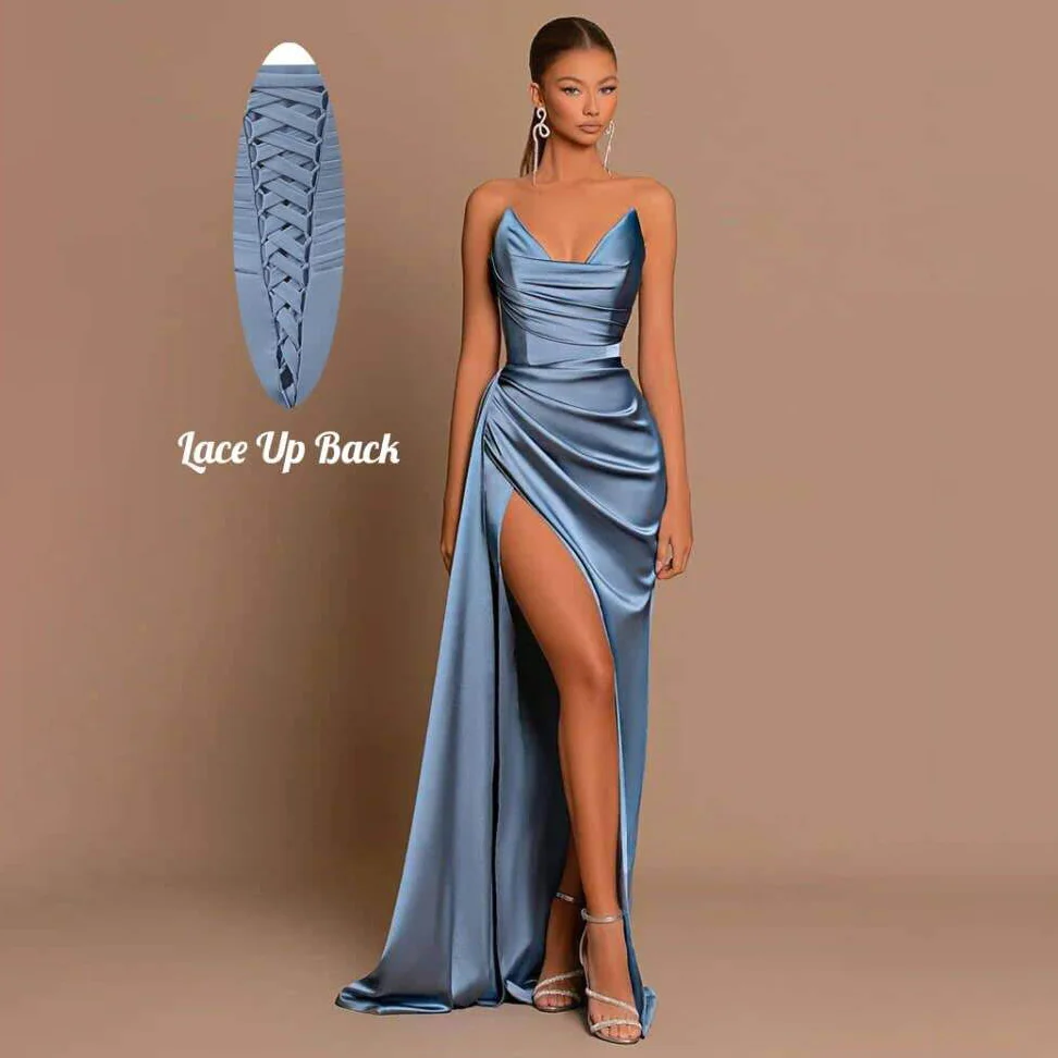 Clothes Women One Shoulder Luxury Lady Elegant Slit Bodycon Mermaid Satin Prom Sexy Trailing Banquet Party Evening Dress