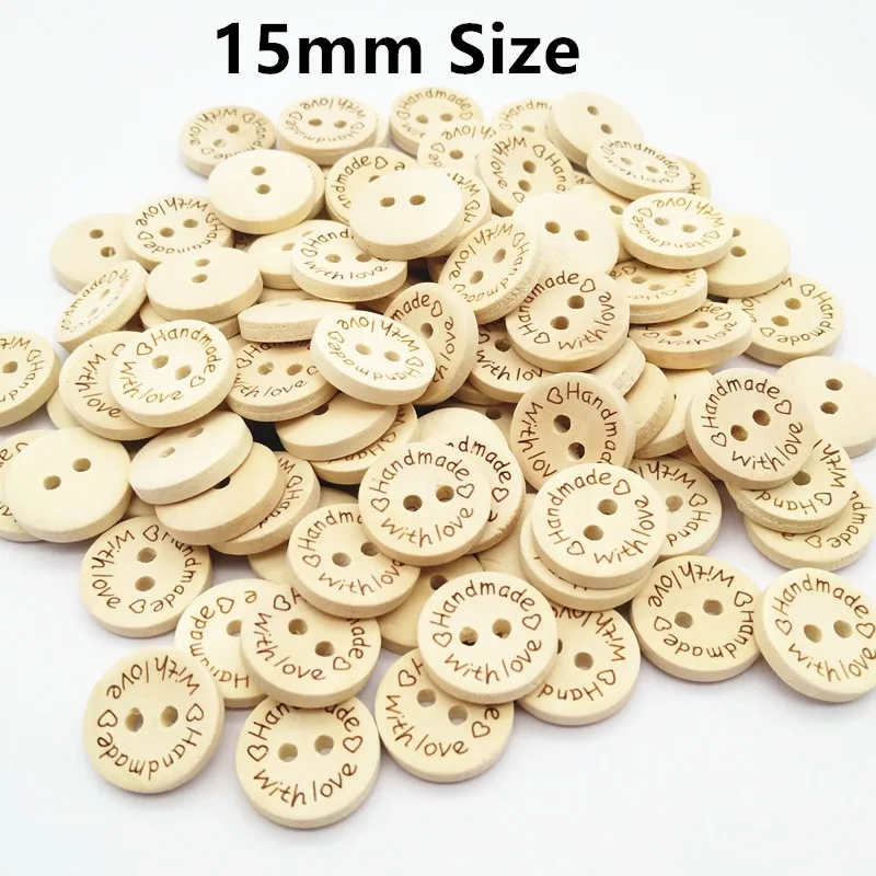 15mm and 20mm handmade withlove wood button in natural color, natural wood button