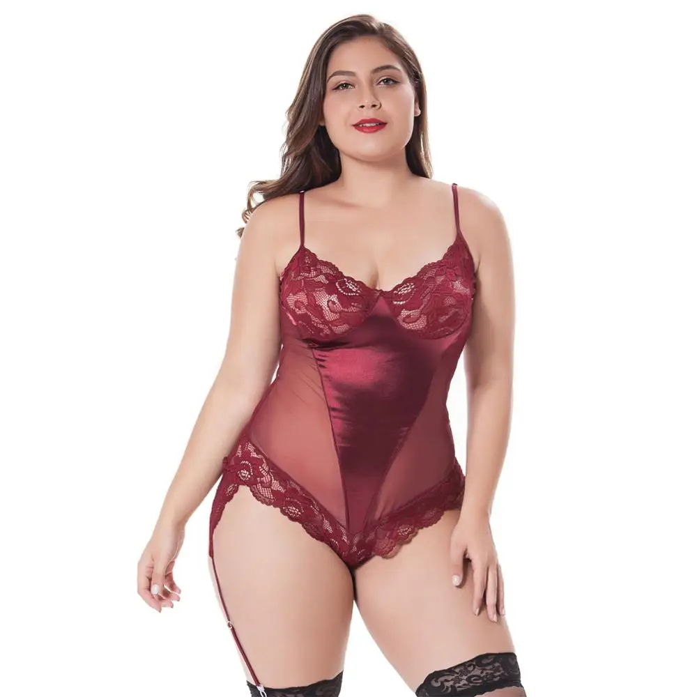 Mature Women Erotic Bodysuit Satin Lingerie Fat Women Plus Size Sexy Lingerie