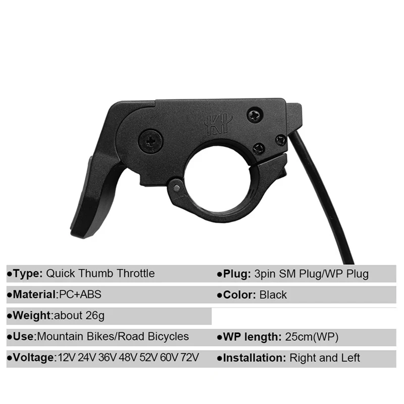 TT-009 Quick Thumb Throttle 12V-72V WP Waterproof Female Electric Ebike Thumb Throttle for Bafang BBS01 BBS02 BBSHD Mid Motor