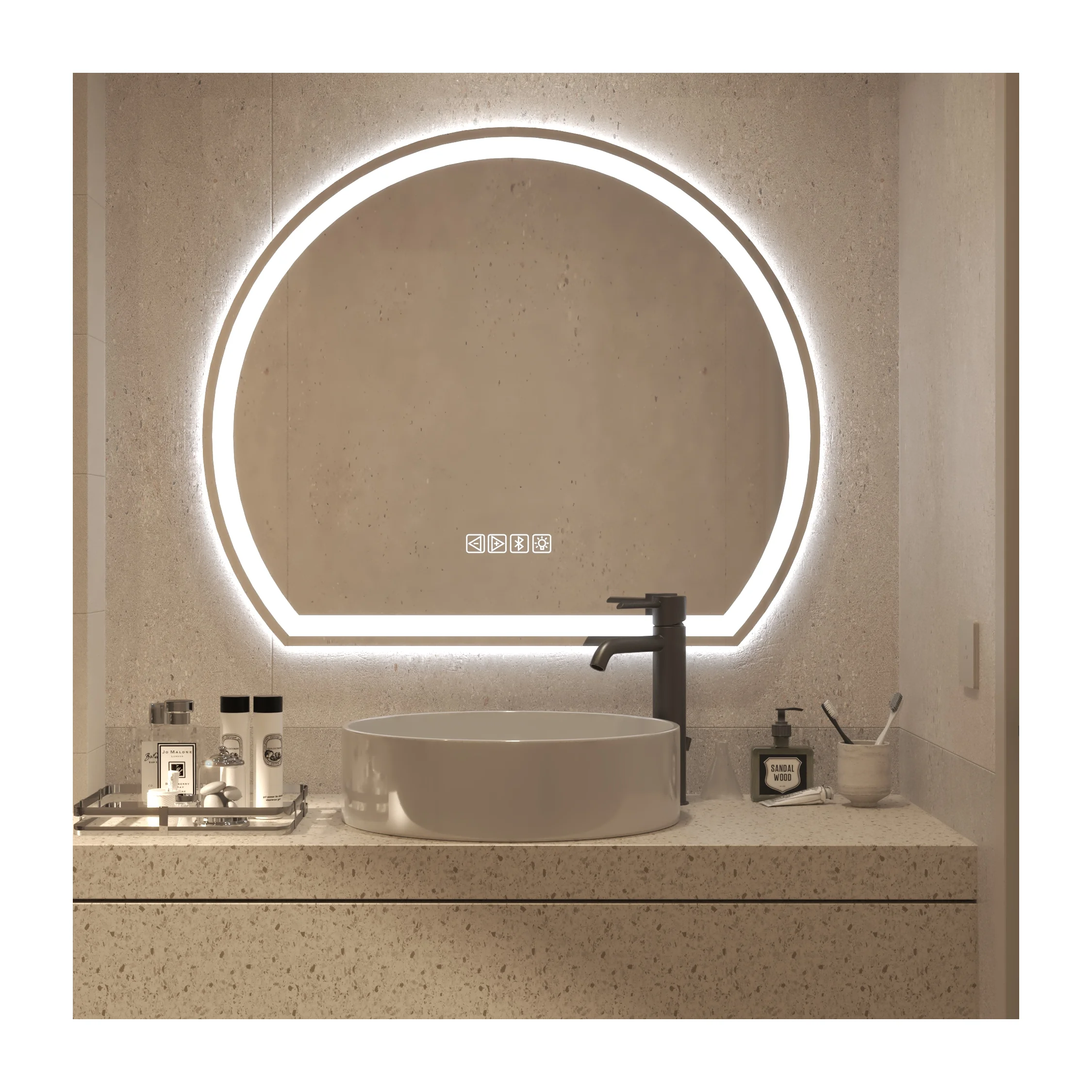 Modern Style Bathroom Decorative Smart Mirror Oval LED Light and Bluetooth Touch Screen for Smart Bathroom Decoration